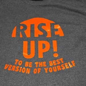 Gray Graphic Tee with Orange Print